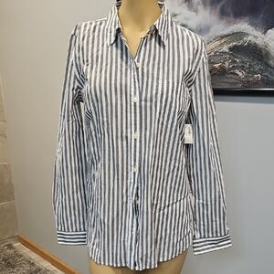 Old Navy Gray And White Striped Button-Up Shirt! NWT!